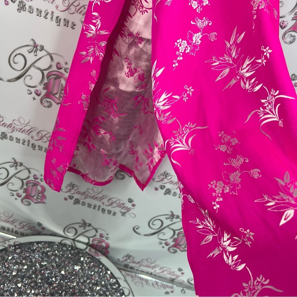 Dress 100% silk Japanese style wrap soft bright neon Pink Floral Kimono Robe - Picture 4 of 10